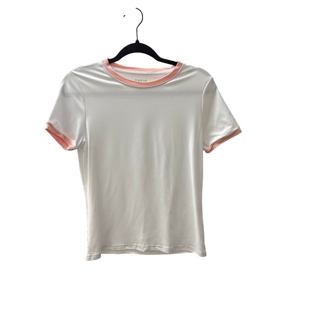 NWOT-M-Shein White Ringer Tee w/ Pastel Pink Contrast Trim